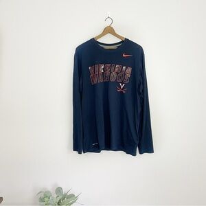 [Nike] Men's Dark Blue & Orange Dri Fit Virginia Wahoos Long Sleeve T-shirt